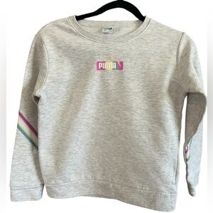 Puma Heather Gray Rainbow Stripe Sweatshirt Barbiecore Sporty Girls Large 12-14